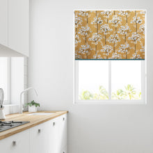 Load image into Gallery viewer, Reversible Eva Teal/Ochre Thermal Blackout Roller Blind
