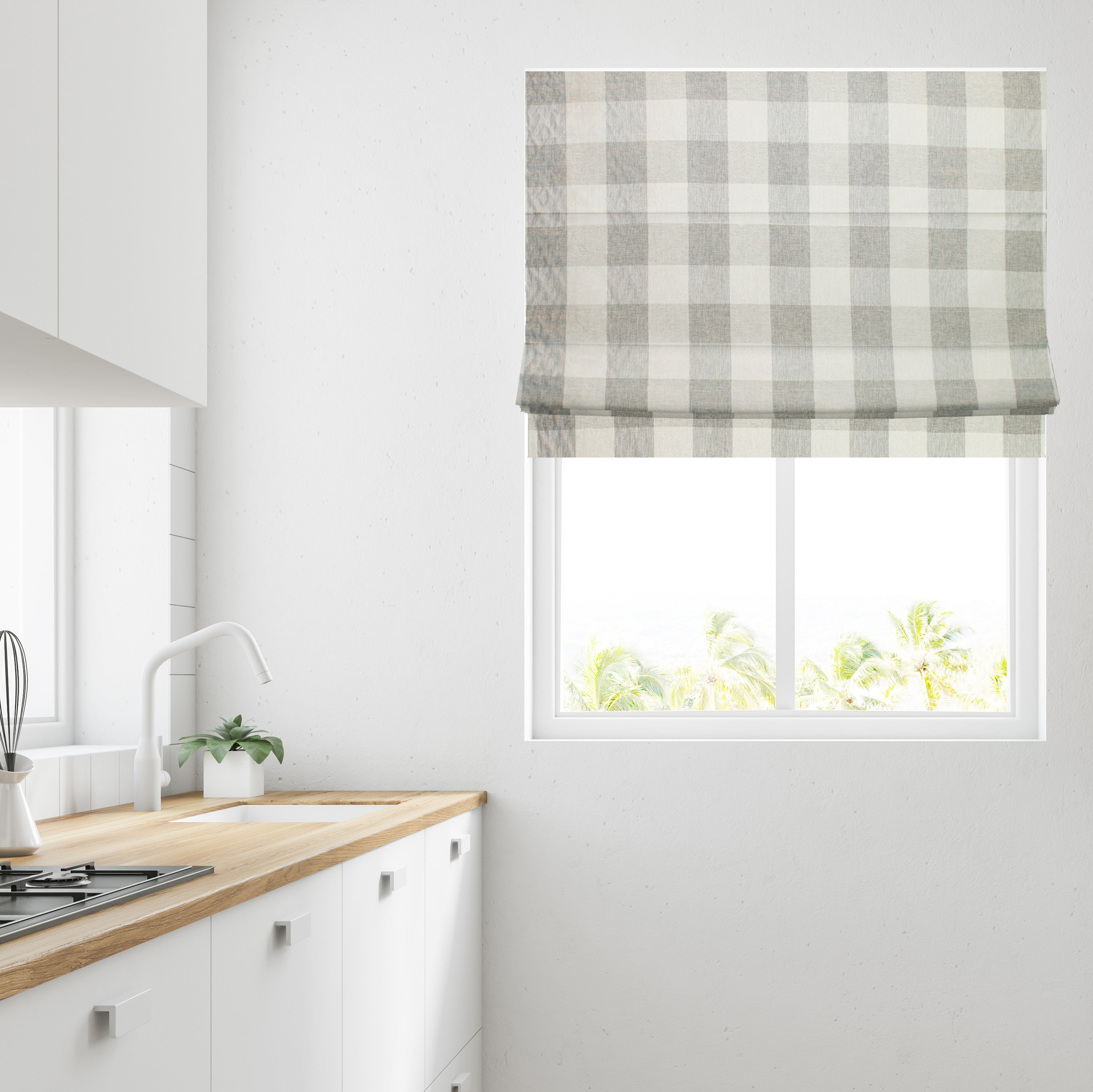 Grey Chenille Check Lined Roman Blind