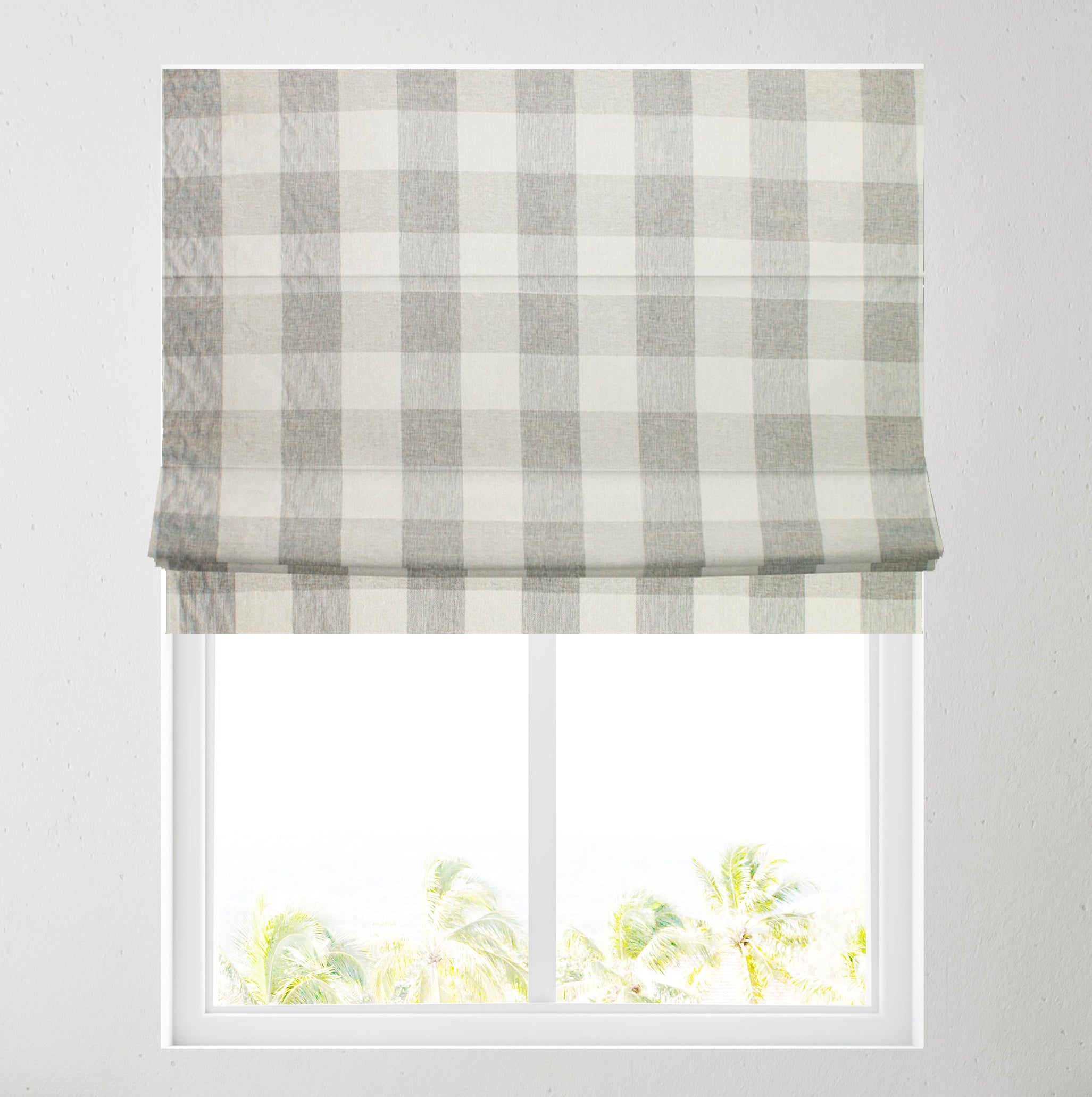 Grey Chenille Check Lined Roman Blind