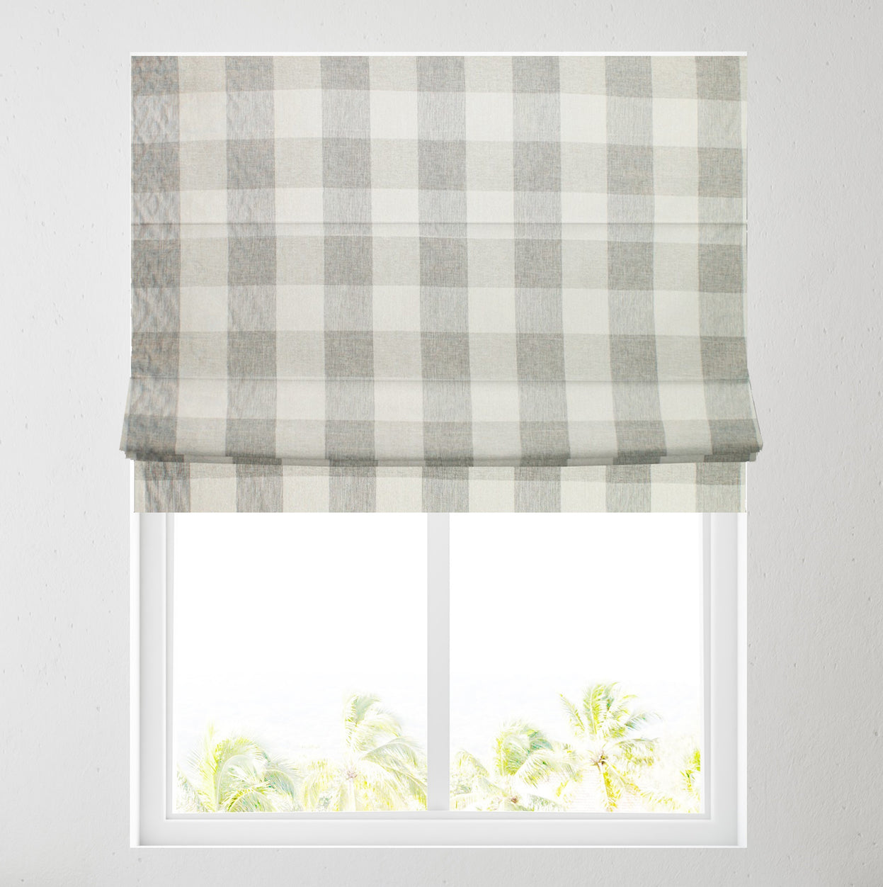 Grey Chenille Check Lined Roman Blind