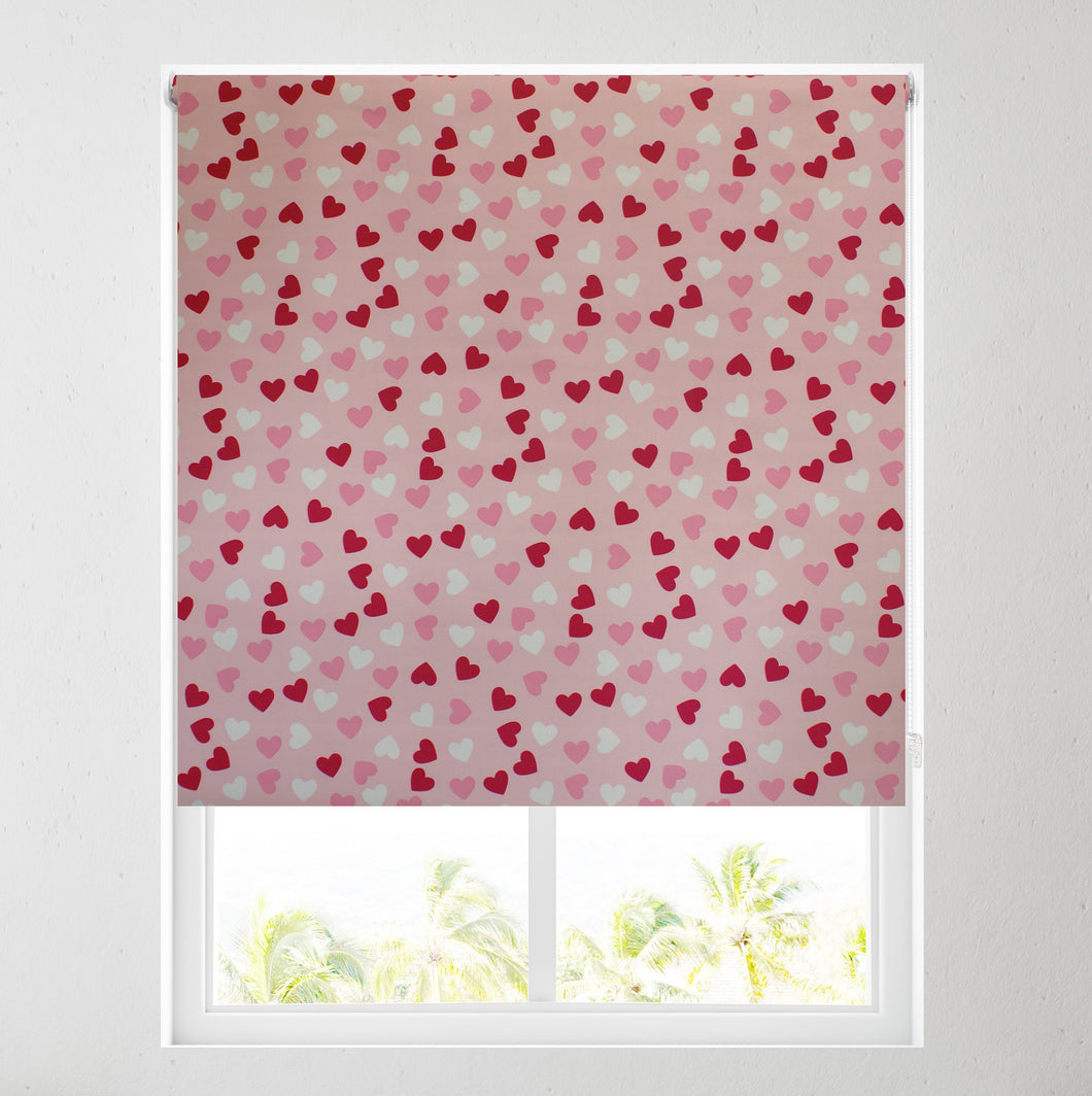 Pink Loveheart Thermal Blackout Roller Blind