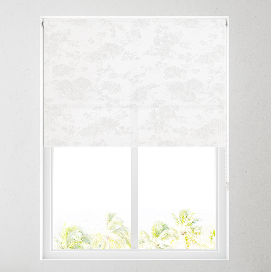 Floral White Translucent / Sheer Roller Blind
