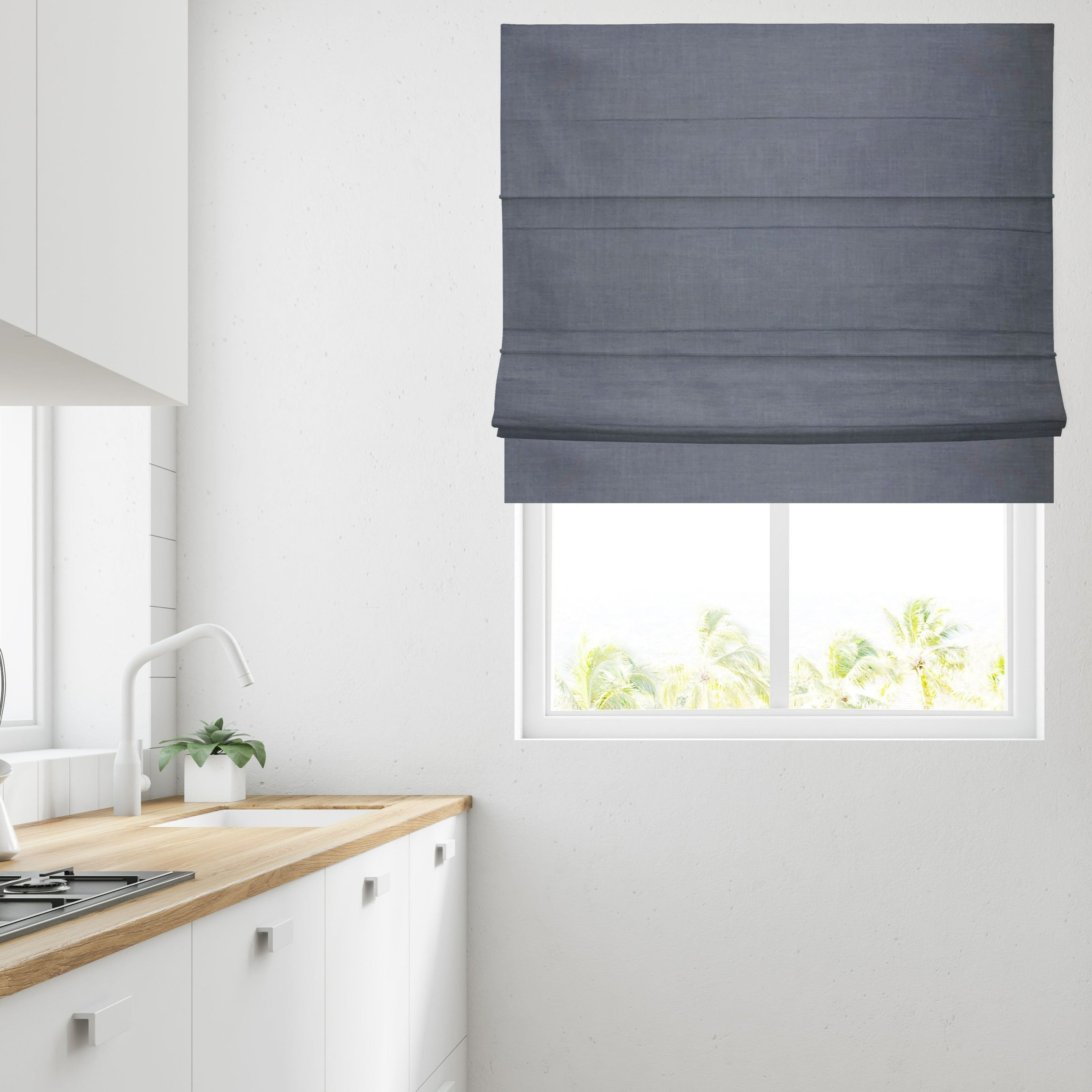 Navy Blue Linen Blackout Lined Roman Blind